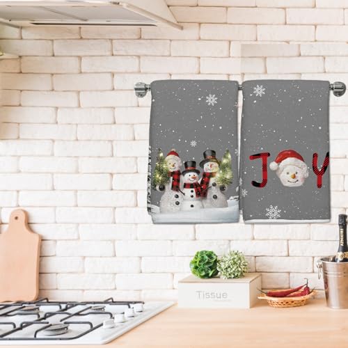 HSKMAKE 2-Piece Christmas Snowman Cotton Kitchen Towels - Festive Gray Set
