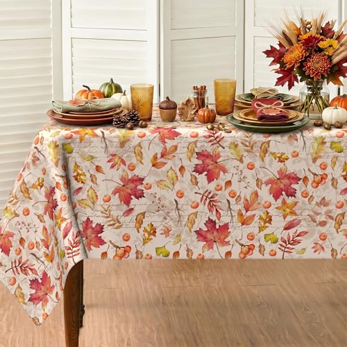 Dolficy Fall Maple Leaf Tablecloth, 60x84 Inch Rectangular Autumn Table Cover
