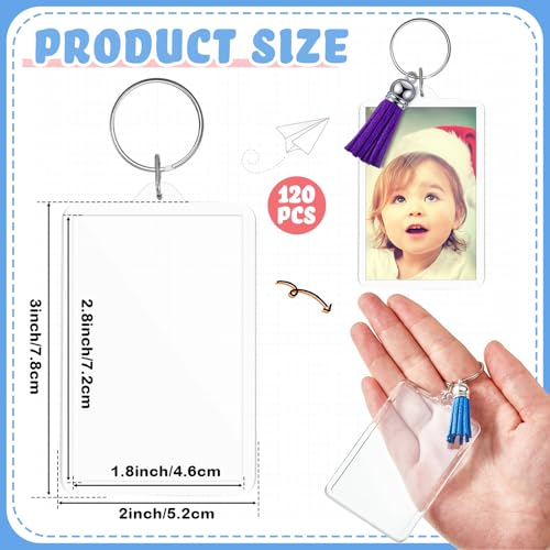 120 Sets 2x3 Inch Acrylic Photo Frame Keyrings with Tassel Charms - Classic Variation