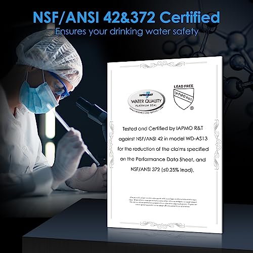 Waterdrop WF13 Under Sink Replacement Water Filter, Replacement for AS13/BS13/AP13, NSF/ANSI 42 Certified, No Drilling Required, 6 Stage Under Sink Water Filter, Reduce PFOA/PFOS, Lead, Chlorine