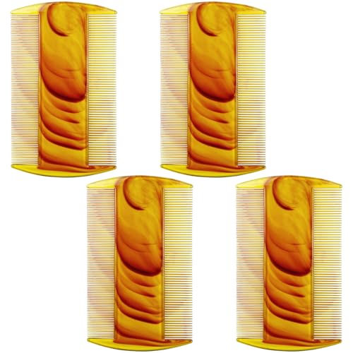 Zoolinn 4-Pack Amber Swirl Fine-Tooth Plastic Hair Combs - Dual-Sided