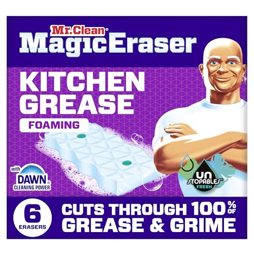 Mr. Clean Magic Eraser Kitchen Grease Foaming Sponge, Unstopables Fresh, 6 Count