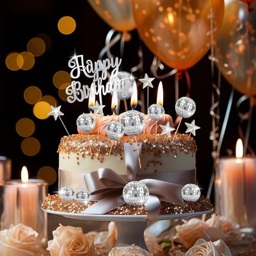 28 Pcs Disco Ball Cake Topper Set for Retro 70s Party Decorations
