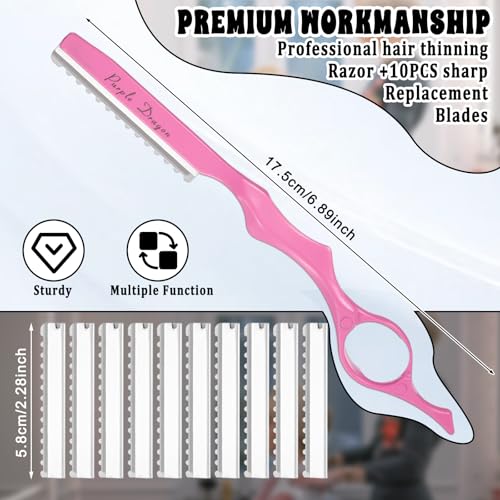 Dimioaoa Hair Thinning Razor Kit with 10 Blades Pink 6.89 Inch