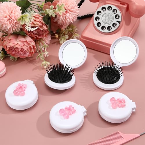LemonRoad 6 Pack Foldable Travel Mirror Hair Brushes White Mini Pocket Comb