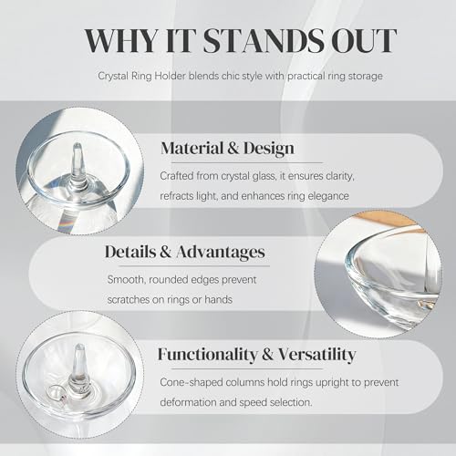 H&D 4.1in Crystal Ring Holder Dish – Round Clear Glass Jewelry Tray