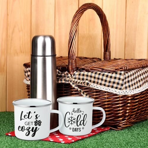 6 Pack Christmas Winter Enamel Coffee Mugs Set with Snowflake & Snowman Designs