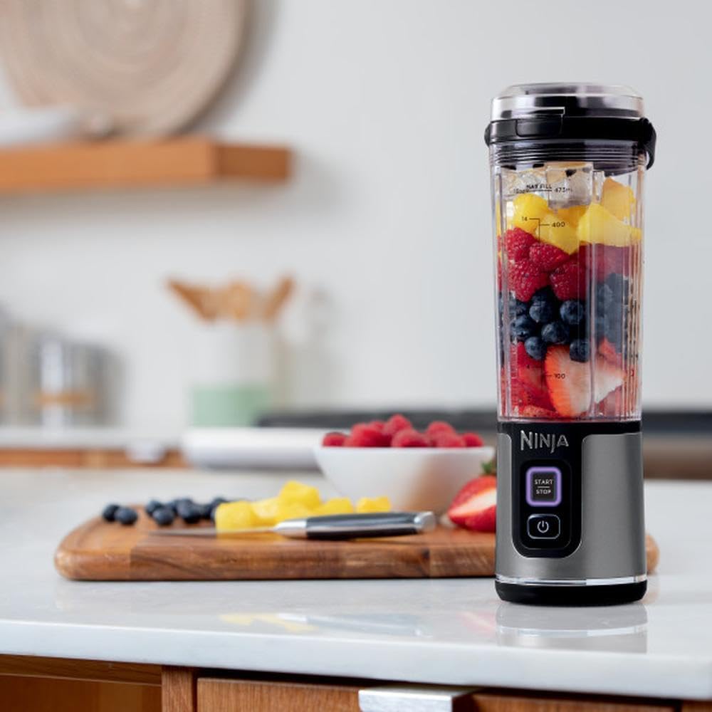 Ninja BC151BK Portable Blender - Cordless 18oz Personal Blender for Smoothies & Shakes | BPA-Free, Leakproof Lid, USB-C Rechargeable, Black