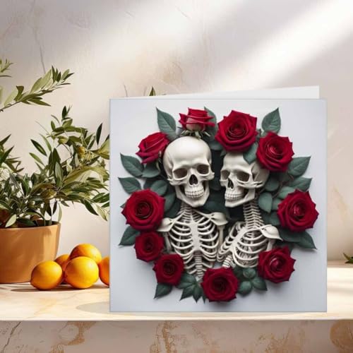 Gothic Skeleton Rose Couple Anniversary Card - 145mm