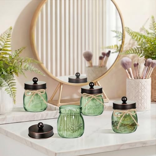 SheeChung 2 Pack Green Mason Jar Qtip Dispenser with Oil Rubbed Bronze Lids