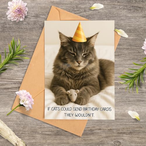 Funny Cat Birthday Card with Envelope - Hilarious 5x7 Card for Cat Lovers