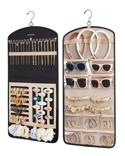 BAGSMART Large Black Hanging Jewelry Organizer with Claw Clip Holder