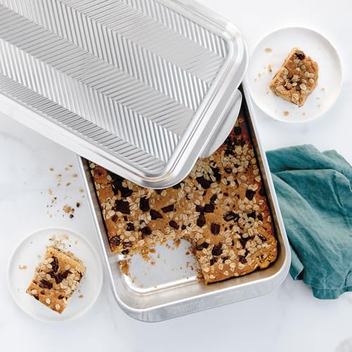 Nordic Ware 9x13 Baking Pan with Prism Embossed Metal Lid - Oven Safe, Aluminum, 1 Pack
