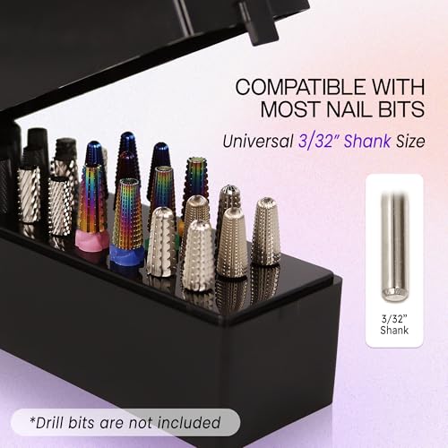 PANA 30-Hole Nail Drill Bit Holder Stand Dustproof Storage Case Blue
