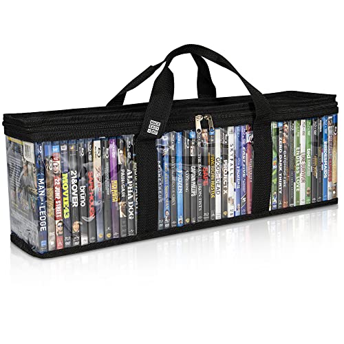 Blu-ray Media Storage Bag Case - Clear PVC Organizer for 42 Discs (Black)