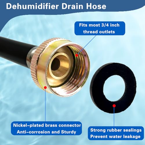 Benwanfee 5ft Dehumidifier Drain Hose, 3/4 Inch Brass Connector, Leakproof