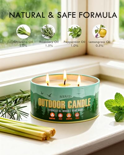 AOOVOO Citronella Candle - 12oz 3-Wick Outdoor Soy Wax Candle