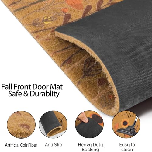 Sunflower Fall Welcome Doormat - 17x30 Inch Natural Coir Outdoor Door Mat
