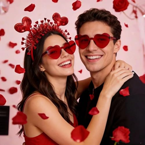 Valentine Heart Headband and Red Heart Sunglasses Party Set