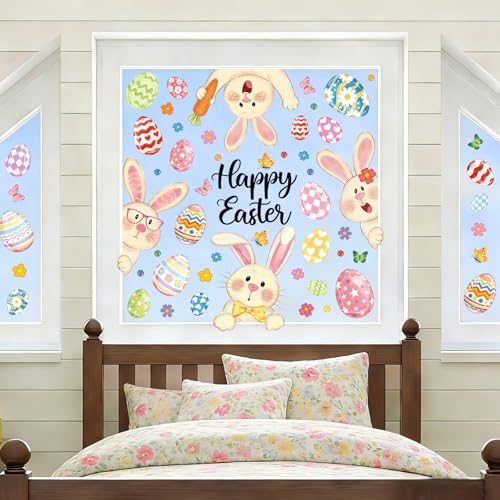 Easter Window Clings - 8 Sheets Bunny & Egg Stickers for Decor