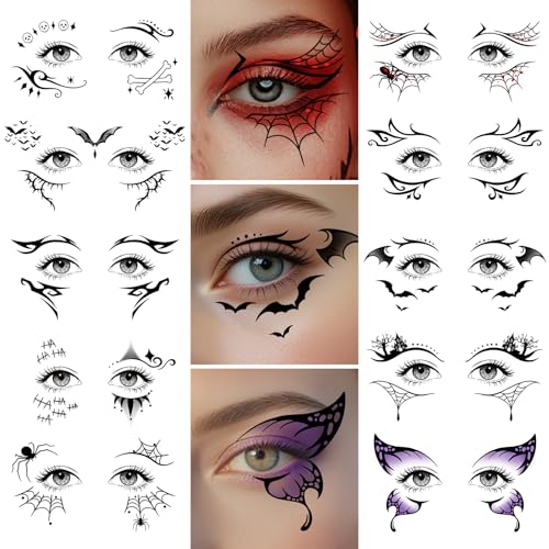Cerlaza Halloween Eye Shadow Temporary Tattoos - 20 Pairs