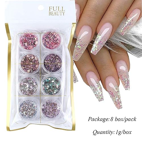 Holographic Nail Glitter Sequins 8-Box Set for DIY Manicure