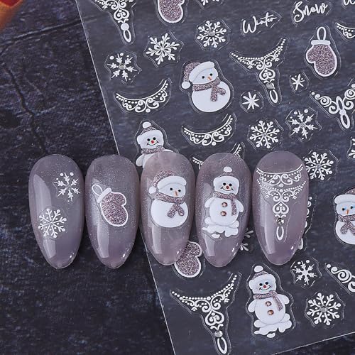 TailaiMei Christmas Nail Decals Stickers - 3 Sheets Self-Adhesive Holiday Nail Art Decorations with Snowflakes & Snowmen