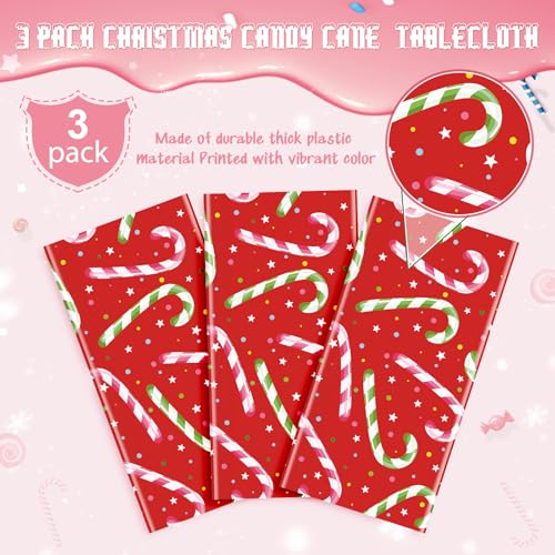 3 Pack Christmas Candy Cane Tablecloths for Rectangular Tables - Red & Green Holiday Decorations