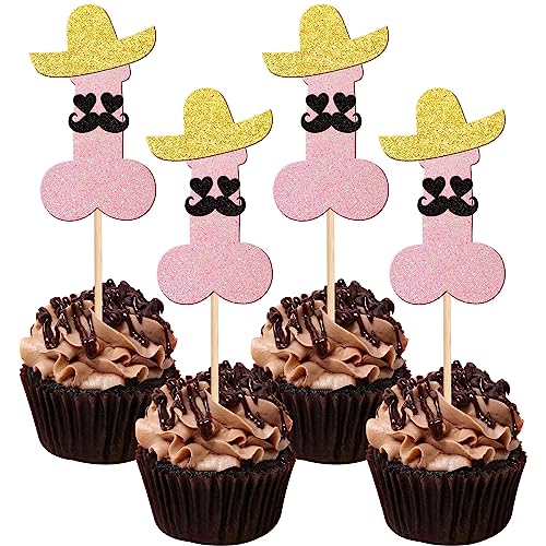 24 PCS Bachelor Party Cupcake Toppers with Hat & Beard - Fun Cake Decorations