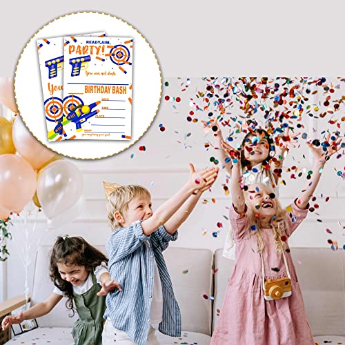 Dart Gun Birthday Invitations with Envelopes, Blasters Battle Theme 20 Pack