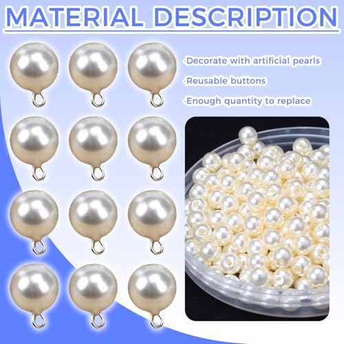 50 Pcs 10mm Pearl Buttons with Shank Round Resin for Sewing Crafts