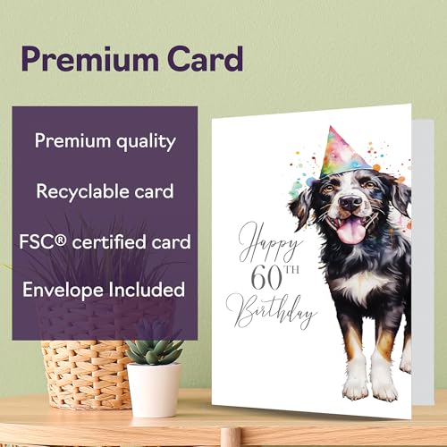 Giftzie 60th Birthday Card for Women and Men - Party Dog A5 Greeting Card