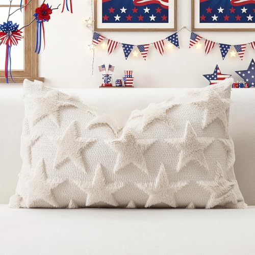 OTOSTAR Patriotic 4th of July Lumbar Throw Pillow Cover, 12x20 Inch Cream