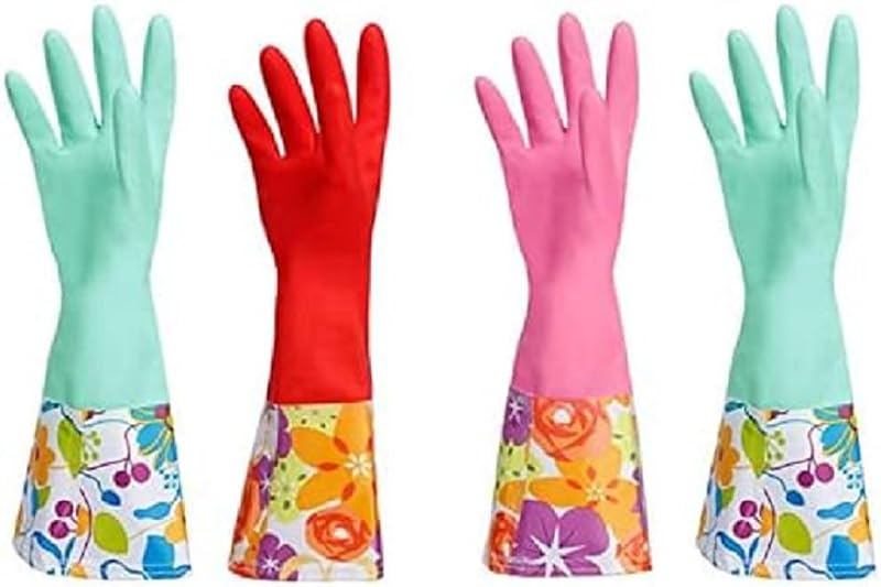 Natural Latex Cleaning Gloves with Flock Lining - 2 Pairs