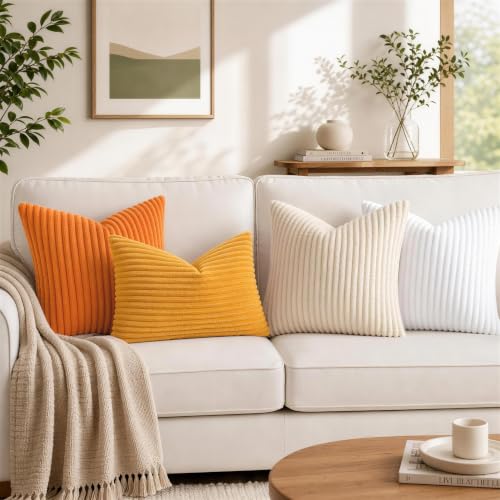 Simmore Cream White Flannel Throw Pillow Covers 18x18 Set of 2 - Soft & Luxurious Home Decor