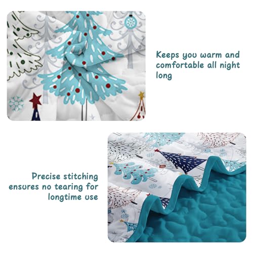 Queen Christmas Quilt Set Blue Xmas Tree 3-Piece Bedding with Pillow Shams - Queen Size