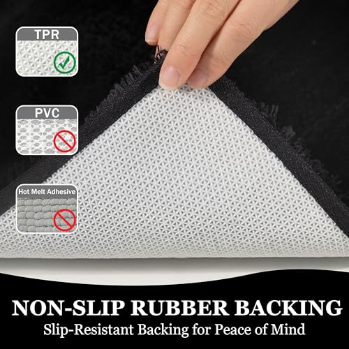 RORA Black Non-Slip Bathroom Rug 18x24 - Plush Washable Bath Mat