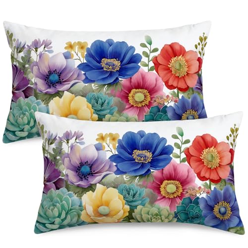Botanical Watercolor Lumbar Pillow Cover - Set of 2 Velvet