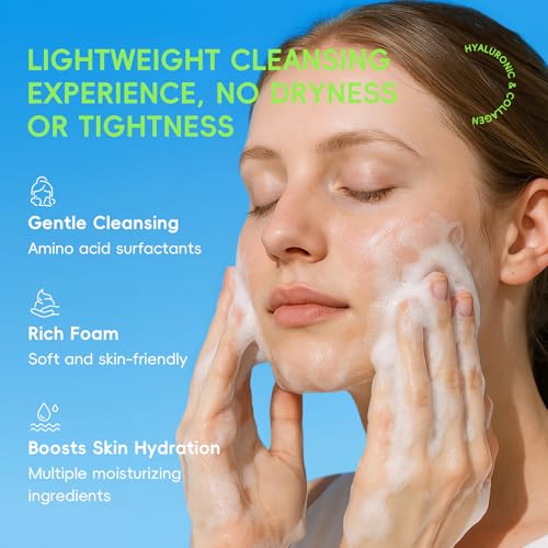 Easilydays Hyaluronic Acid & Collagen Facial Cleanser - Hydrating Amino Acid Gel-to-Foam Face Wash for Deep Cleansing and Oil Balance