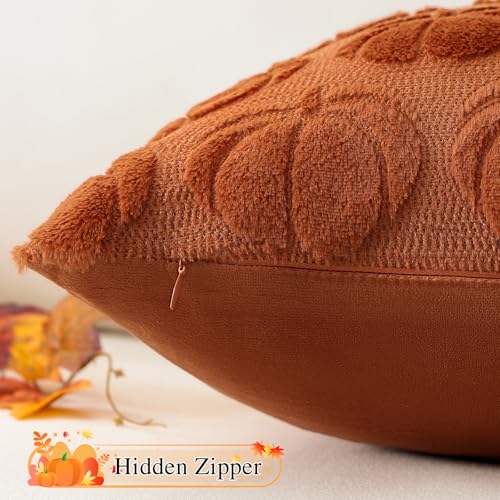 OTOSTAR Pumpkin Fall Pillow Cover 20x20 Inch Rust Plush Faux Fur