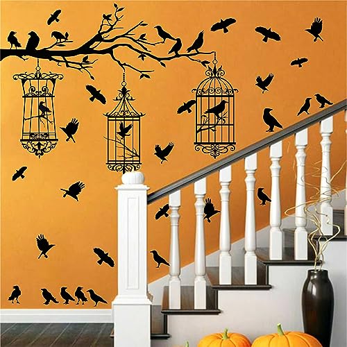 Removable Halloween Tree Branch Wall Stickers with Crows