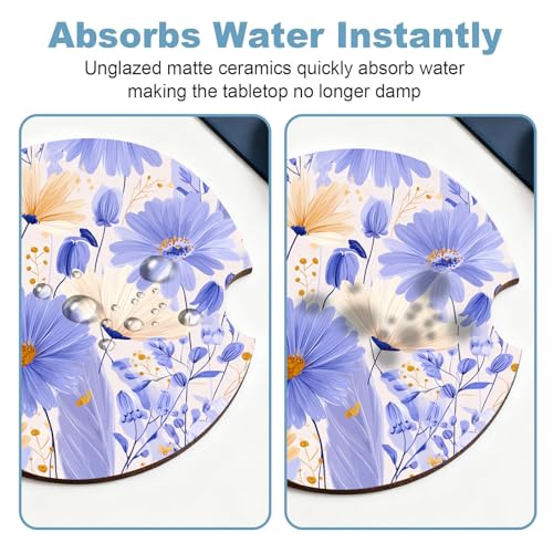 Ceramic Car Cup Holder Coasters Set of 2 - Purple Flower Design