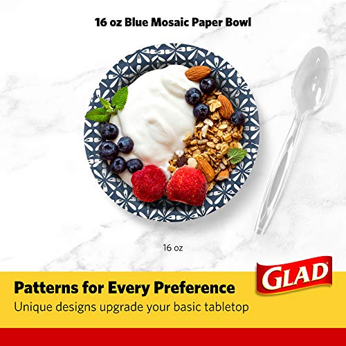 Glad 16 Oz Blue Mosaic Disposable Paper Bowls - 50 Count