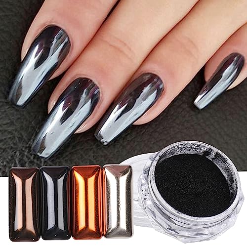 Bellecrey Black Chrome Nail Powder Mirror Metallic Pigment Glitter Dust