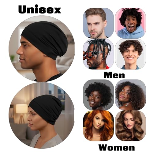 Black Satin Lined Hair Bonnet for Sleeping with Adjustable Strap