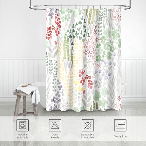 MAYZUS Sage Green Floral Shower Curtain, Boho Wildflower Fabric 60"x72"
