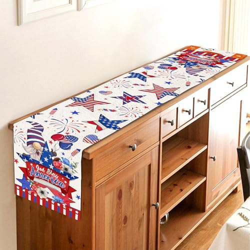 Patriotic 4th of July Table Runner - 72 Inch Linen Decor