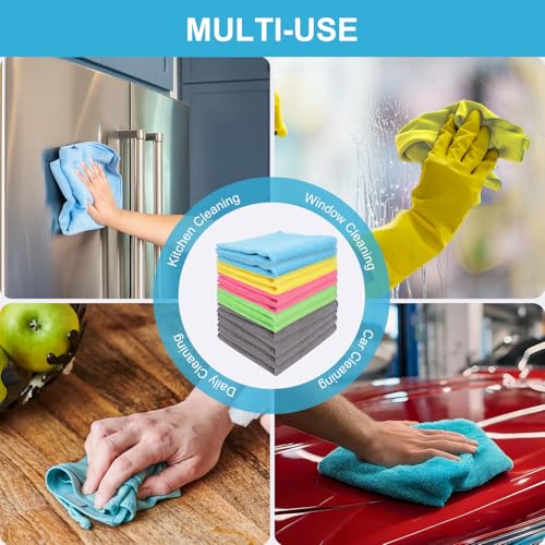 BeiLan Microfiber Cleaning Cloths, 12"x12" Assorted Towels - 24 Pack
