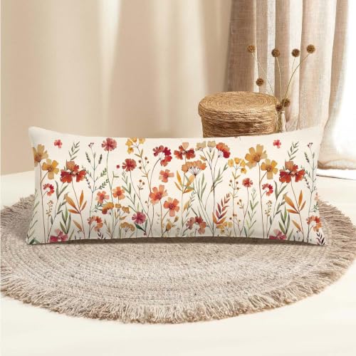 Baccessor Floral Fall Long Pillow Cover 14x36 Inch - Autumn Sofa Throw Case