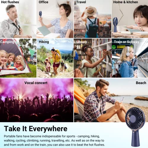 Holiday Portable Handheld Mini Fan, 3-Speed USB Rechargeable - Blue